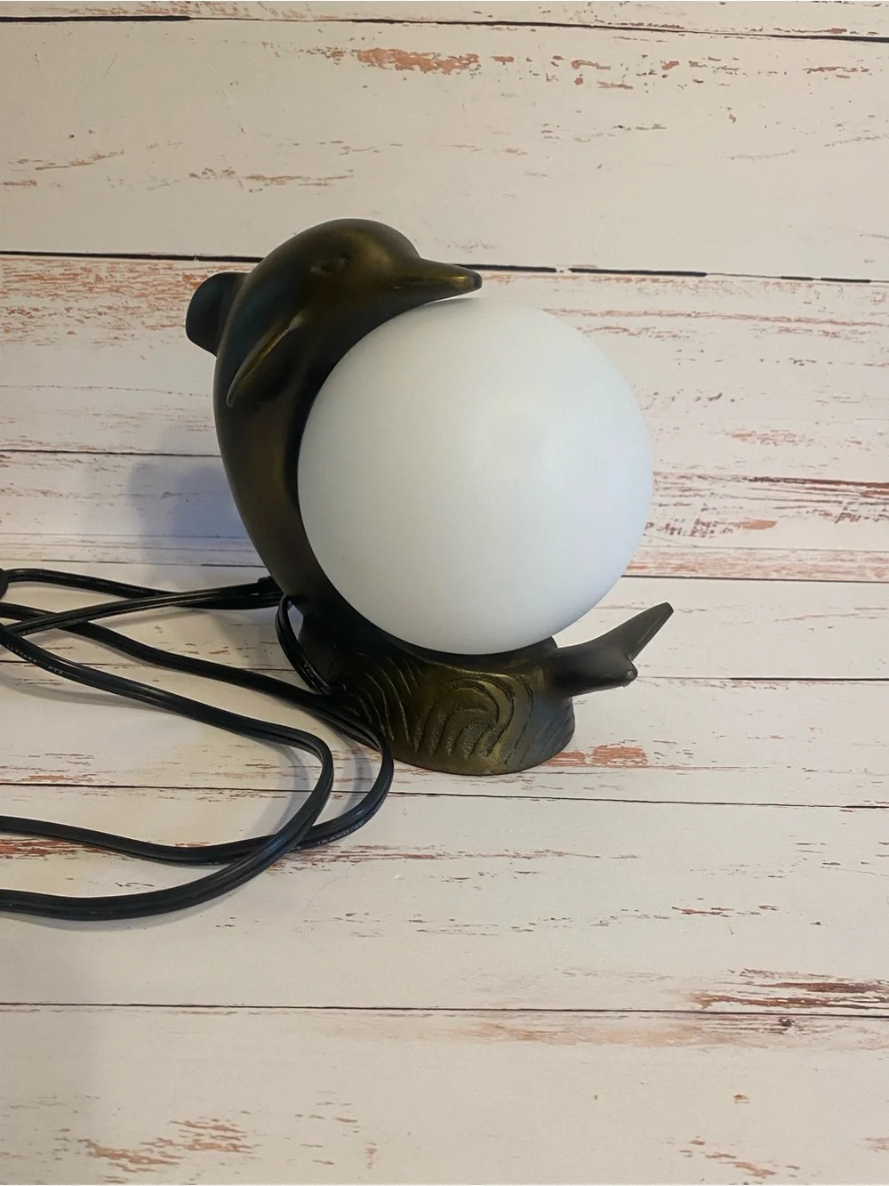 Dolphin TV Lamp in Bronze with White Globe